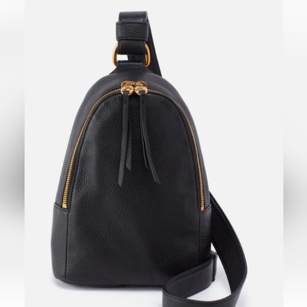 HOBO International Black Leather Sling pack with Gold Details